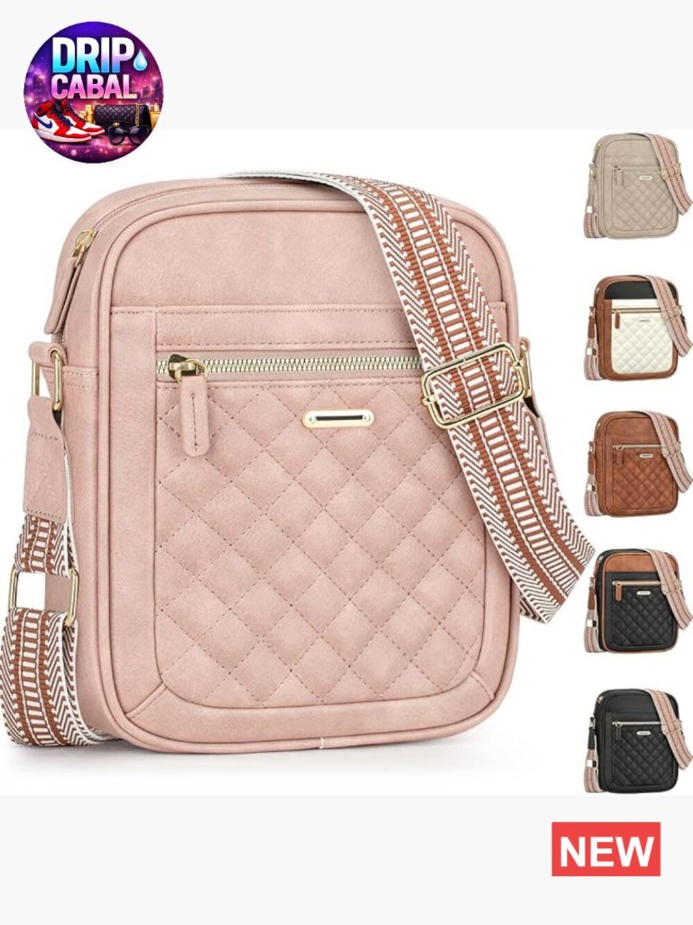 Quilted Faux Leather Crossbody Bag with Adjustable Strap Multi-Pocket
